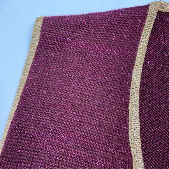 Vintage Metallic Knit Sweater Vest Floral Beaded Plum Purple Gold Trim M/L - Picture 3 of 12